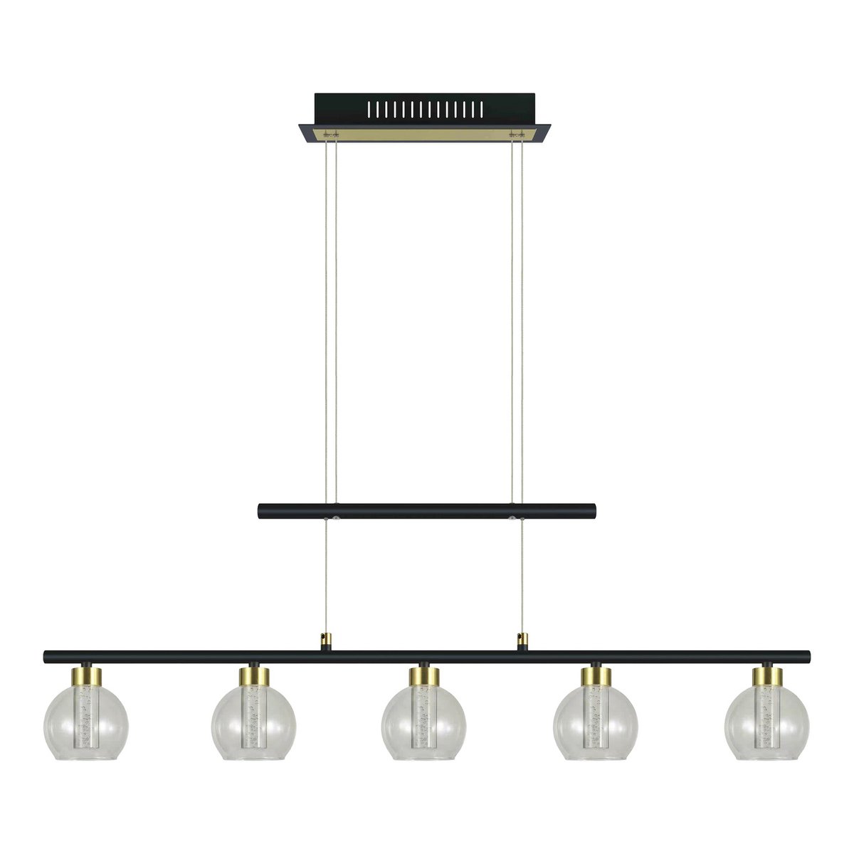 LED Hanglamp Messing/Zwart Glas - 90 cm