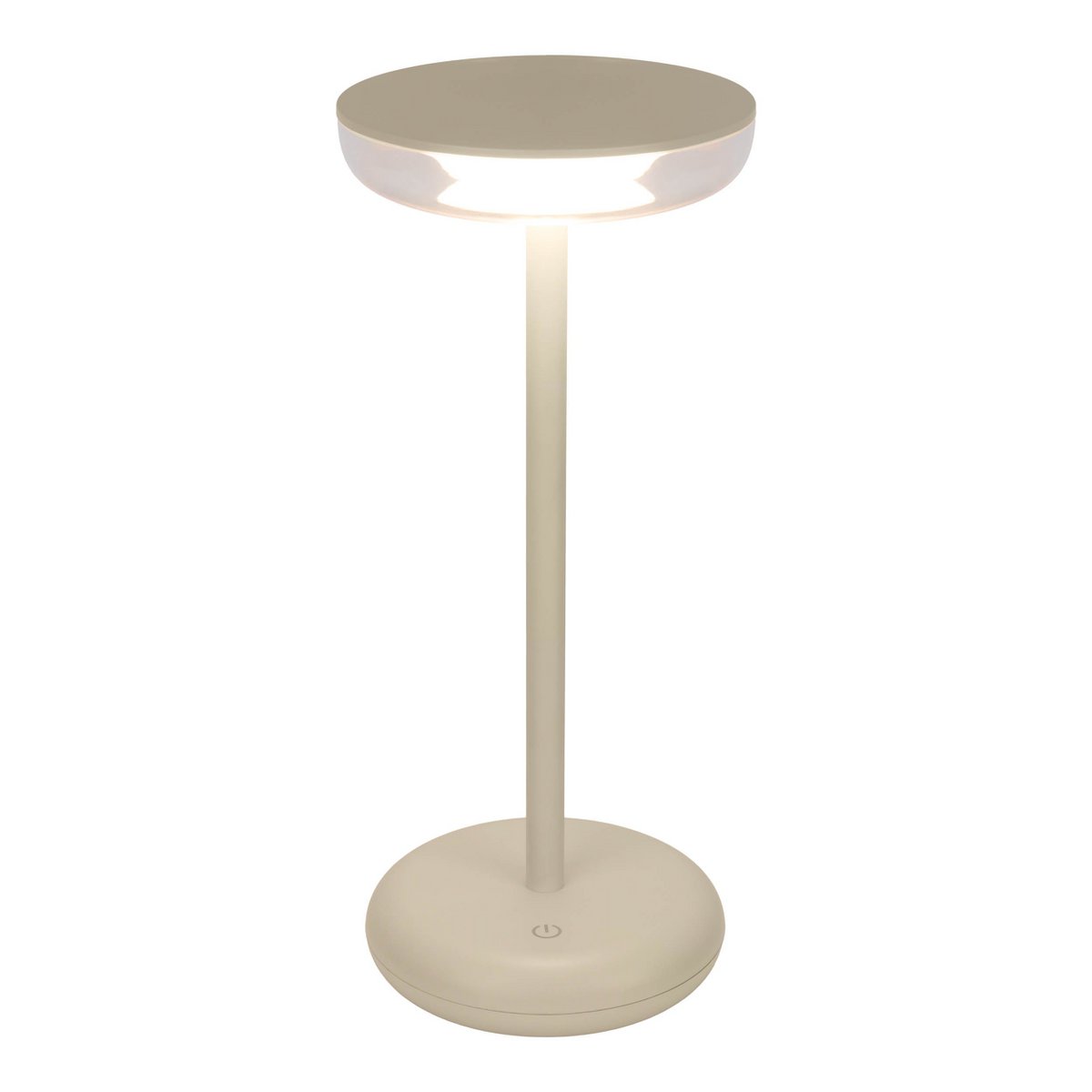Noteloze tabletlicht "Pasi" voor buiten en binnen, gemaakt van metaal en plastic in beige, dimable, met aanraking en geheugenfunctie, ca. 26 cm hoog - OutHome