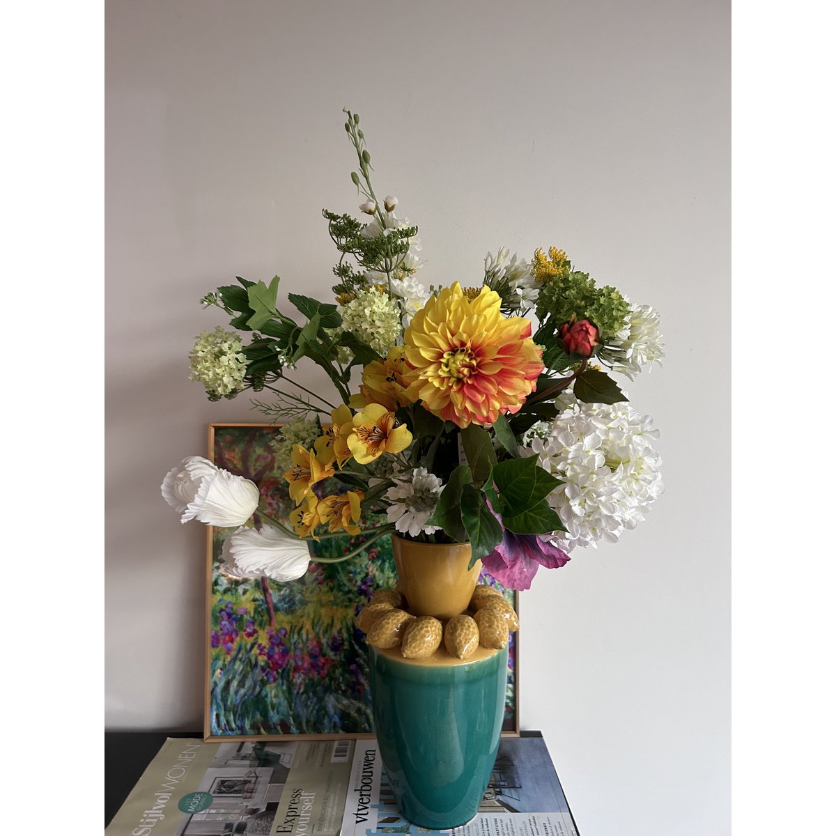 Keramische vaas Lemon juice turkoois/geel - 37 cm