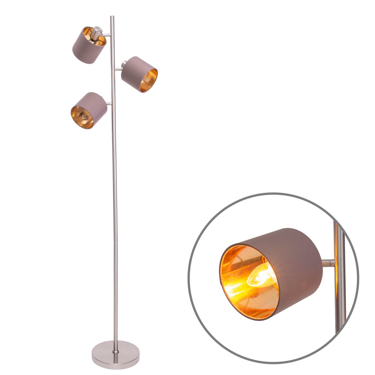 Vloerlamp Maron Satijn/Bruin - 153 cm (E14)