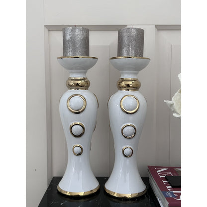 Keramiek kandelaar Cirkelontwerp wit/goud (set van 2)