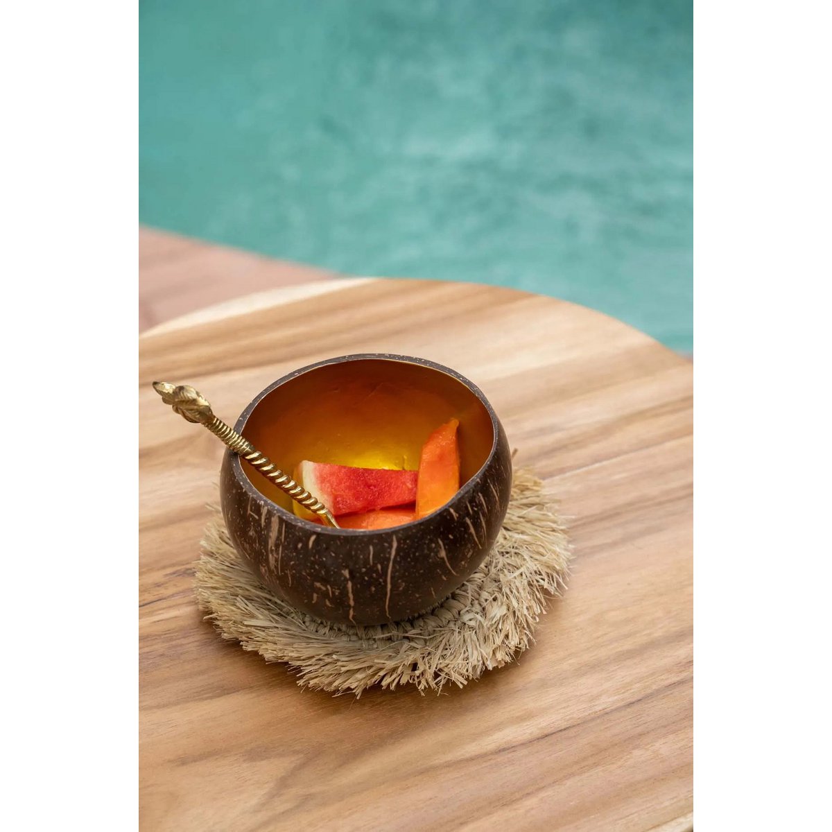 Raffia onderzetter Fringe natuurlijk
