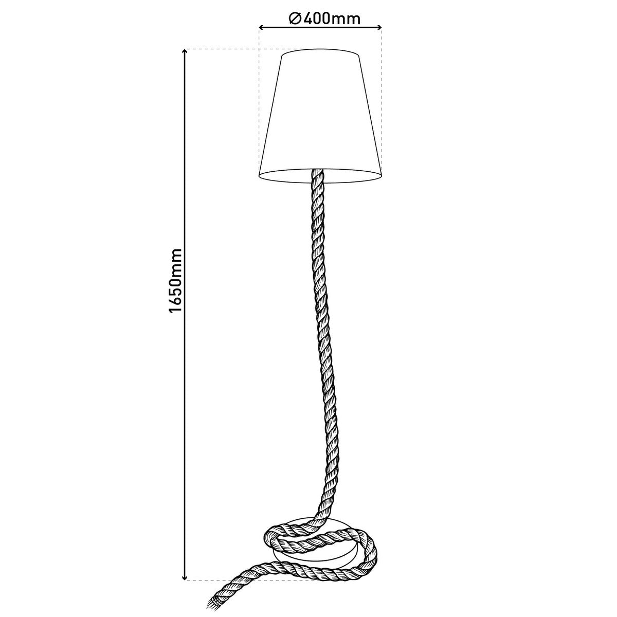Staande lamp "touw" gemaakt van metaal, plastic, jute en textielmateriaal in de natuur, met E27 - versie, verlichting voor woonkamer, eetkamer of kantoor, 165 cm hoog - OutHome