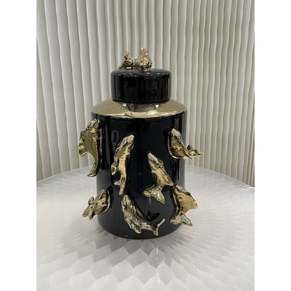 Keramische voorraadpot V-CF8134-11 zwart/goud - 30 cm