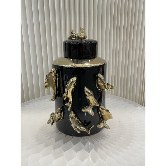 Keramische voorraadpot V-CF8134-11 zwart/goud - 30 cm