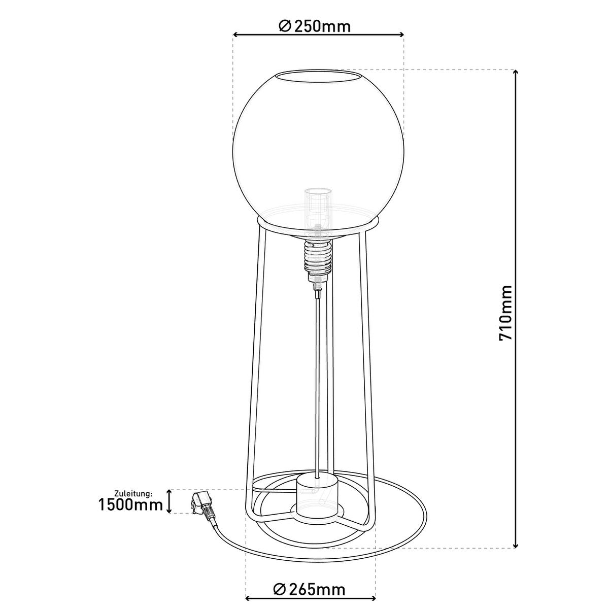 Tafellamp "Stelo", moderne tafellamp gemaakt van zwart metaal en rookglas, E27 - aansluiting, 71 cm hoog, voor eetkamer, woonkamer, gang of kantoor, - OutHome