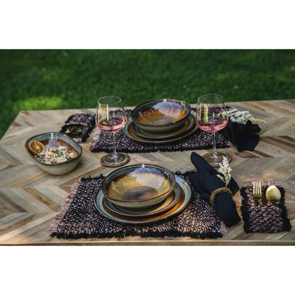 Katoenen placemat Wafeltextuur zwart koper (Set van 4)