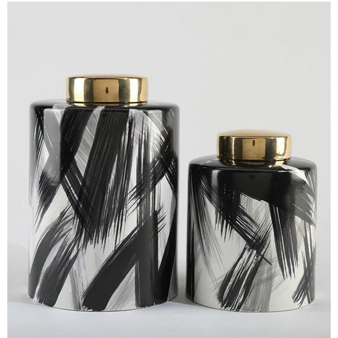 Keramische pot Abstract zwart/wit/goud - groot formaat
