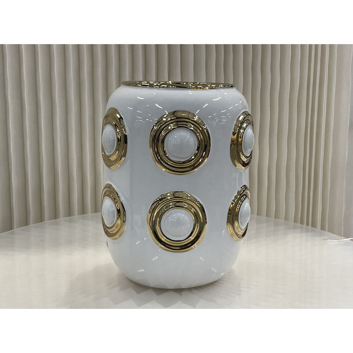 Keramiek vaas Circle wit/goud - 22 cm
