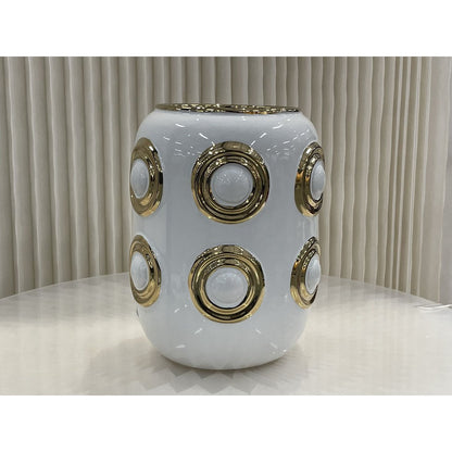 Keramiek vaas Circle wit/goud - 22 cm