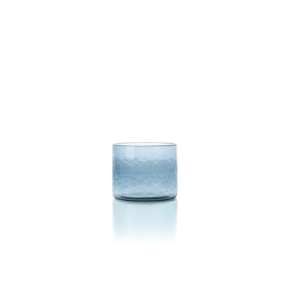 Glazen tumbler Azure hammered low blauw