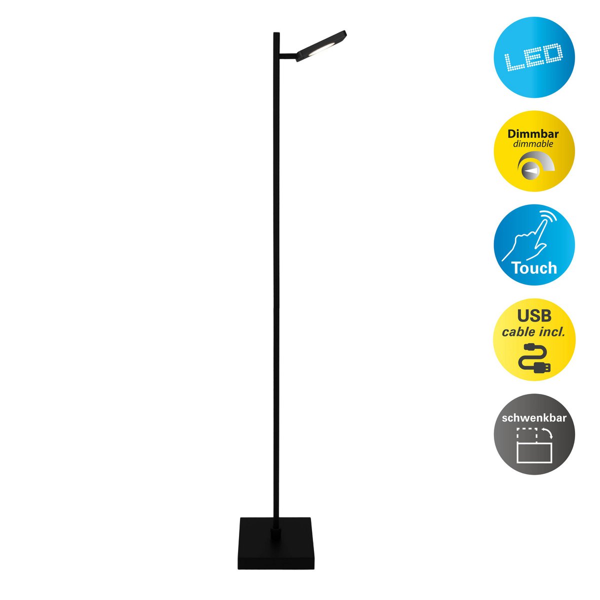 LED Accu Vloerlamp Lupa Zwart - 135 cm (Dimbaar/RGB)