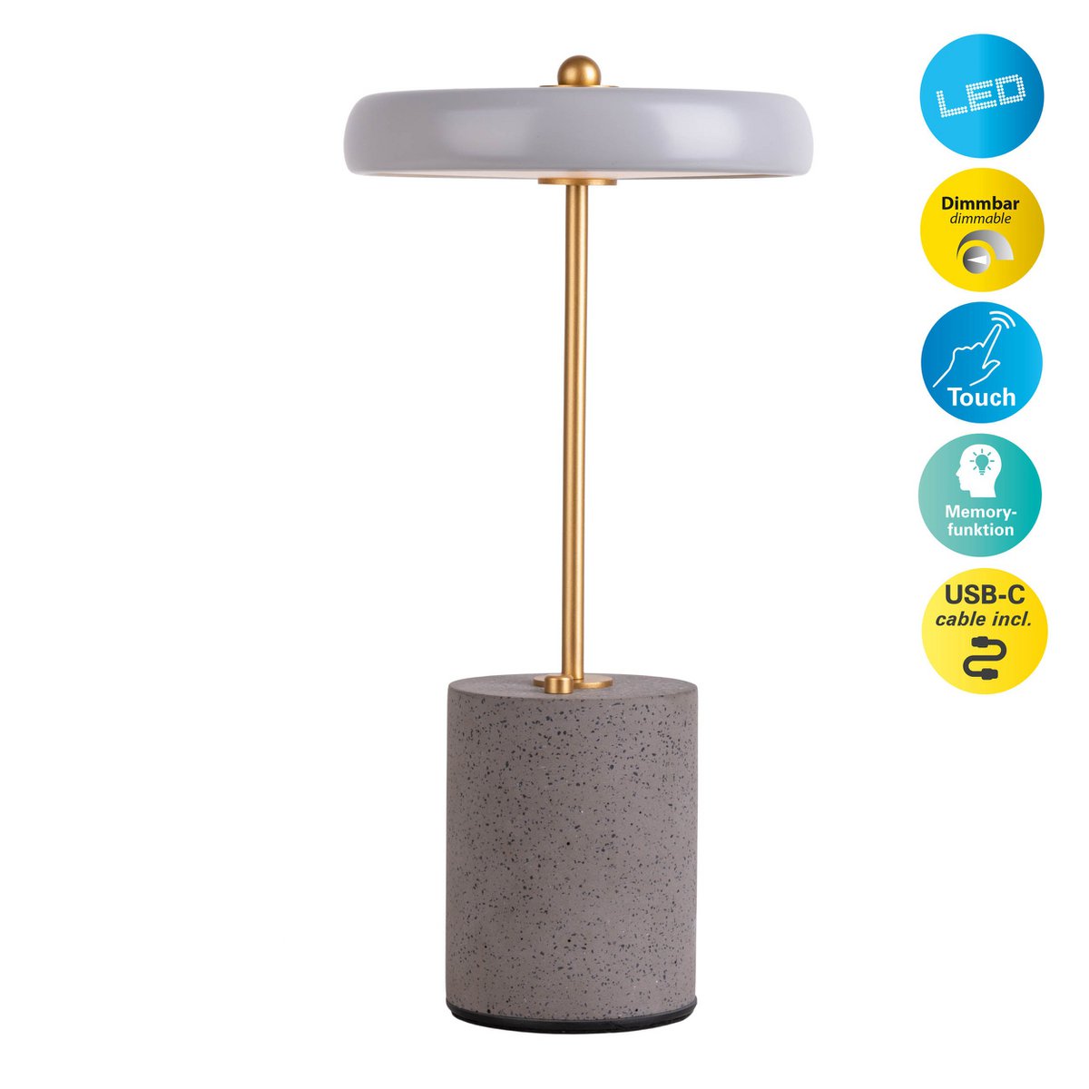 Acculamp Seta Grijs Metaal/Beton - 30 cm