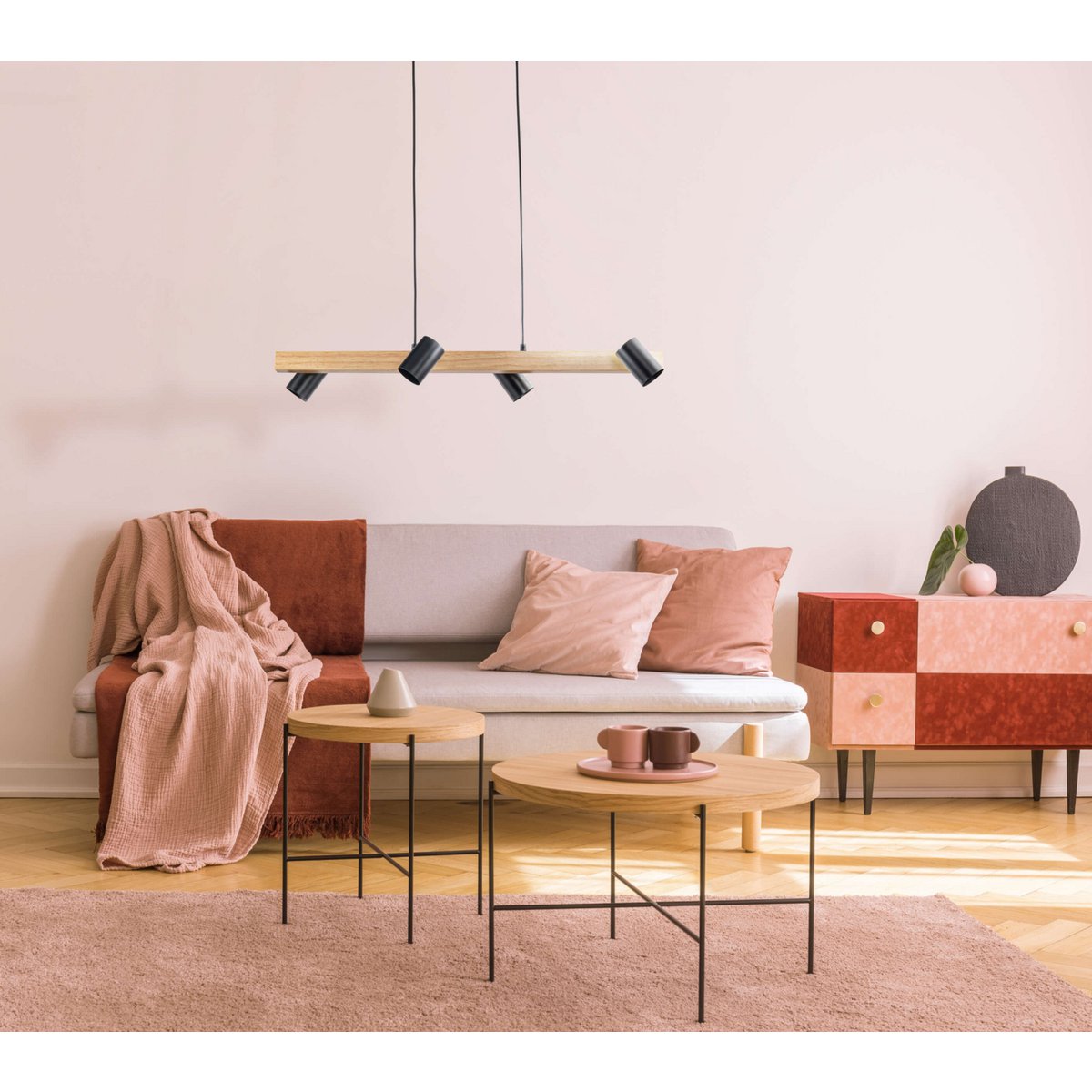 Hanglamp Frida 4-Lichts Zwart/Hout - 80 cm (GU10)