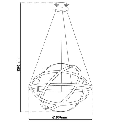 LED - hanglamp "Cosmos" metaal en plastic in chroom, Ø60 cm, met stevig ingebouwde LED's, verlichting voor woonkamer, eetkamer of kantoor. - OutHome