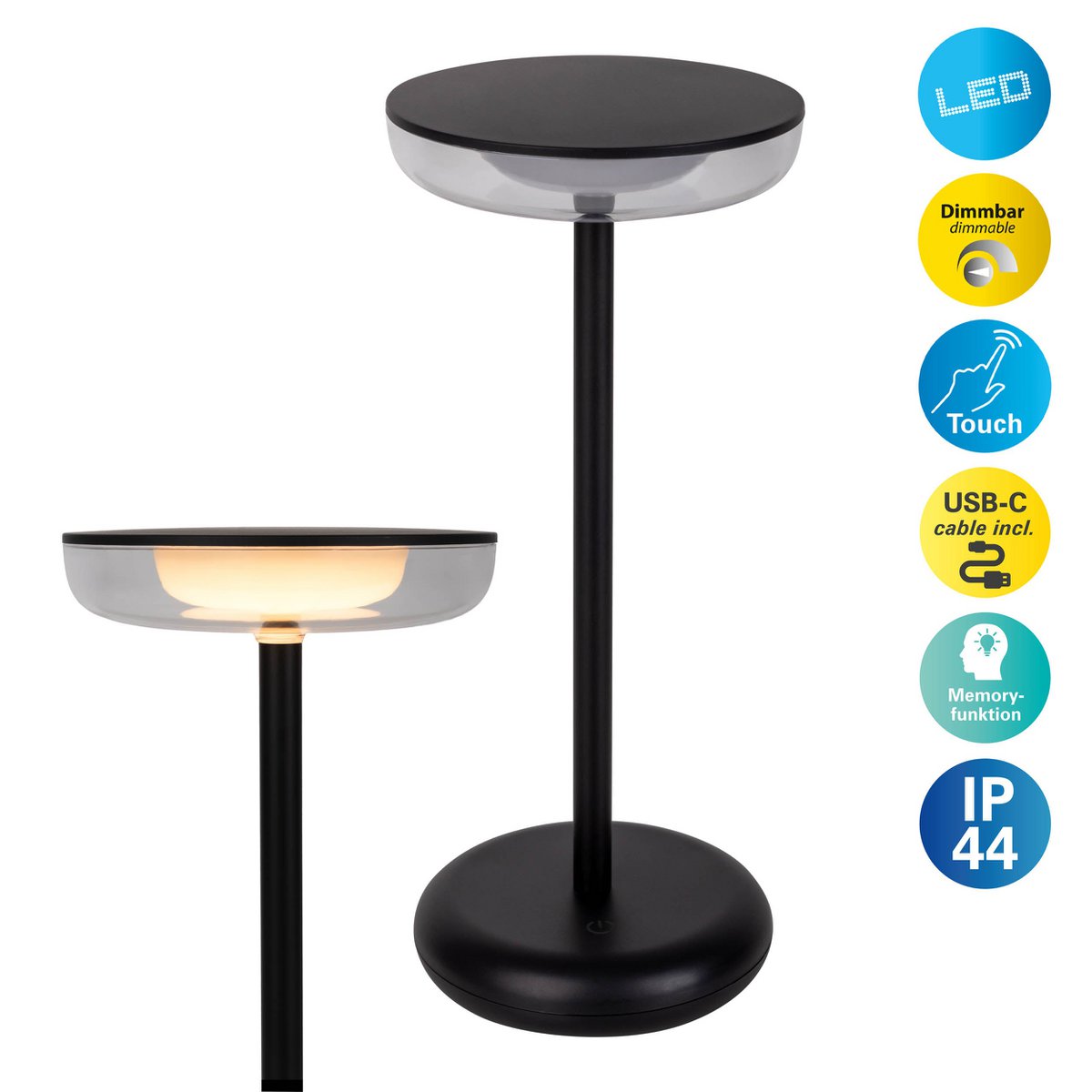 Snoerloze Tafellamp Pasi Zwart Touch - 26 cm (Dimbaar)