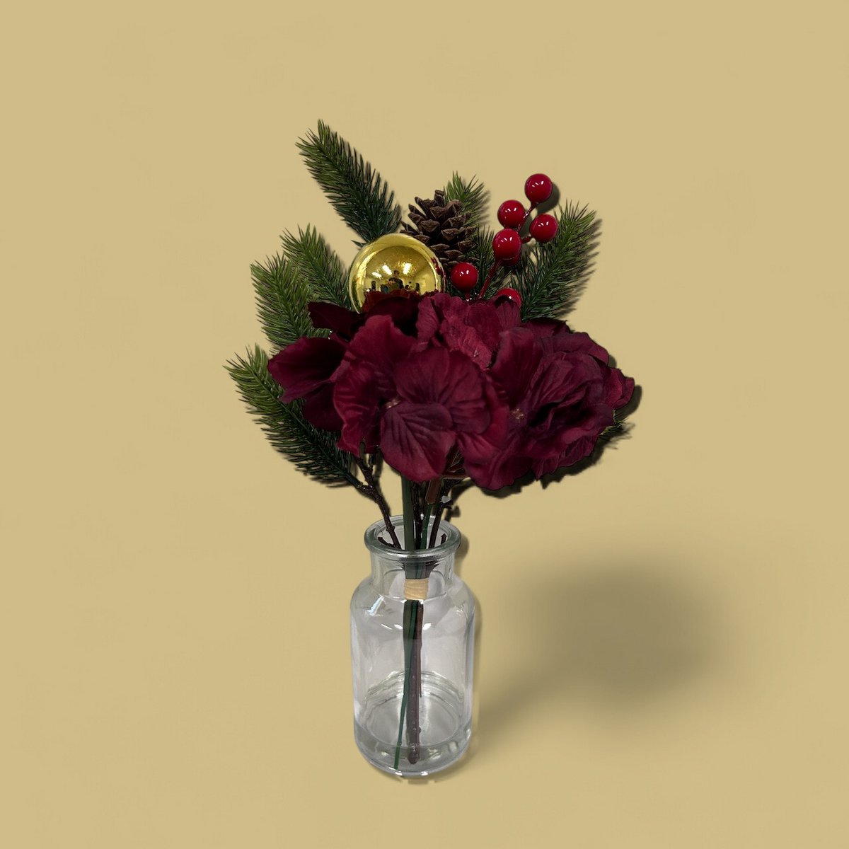 Zijden kunstbloem Kerstboeket rood/groen - 36 cm