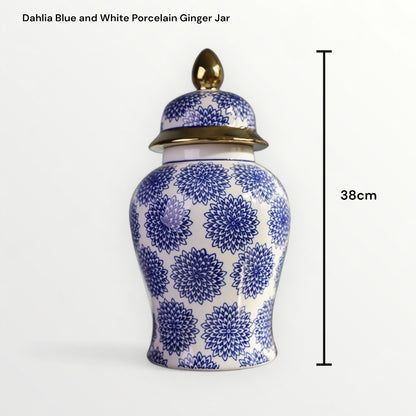 Porseleinen gemberpot Dahlia blauw/wit