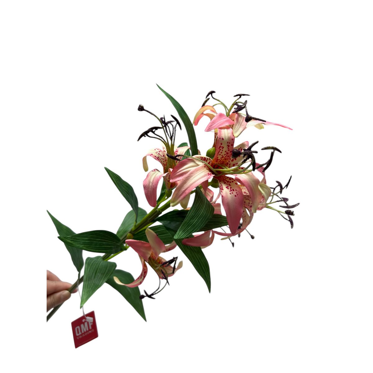 Zijden kunstbloem Tiger lily roze - 68 cm