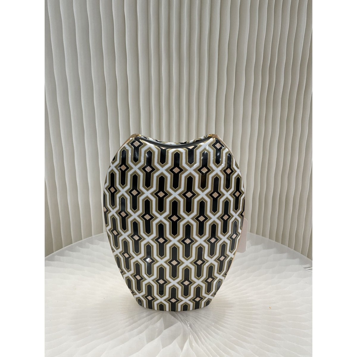 Porseleinen vaas zwart/goud/wit - 26 cm