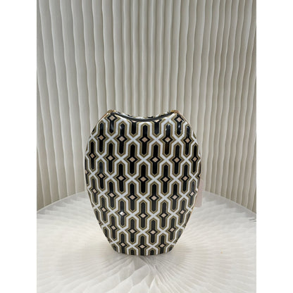 Porseleinen vaas zwart/goud/wit - 26 cm