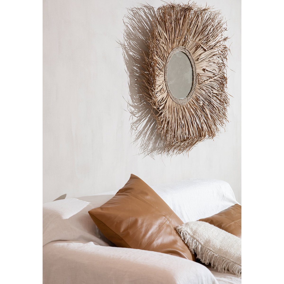 Leren kussenhoes Vierpaneel camel - 40x40 cm
