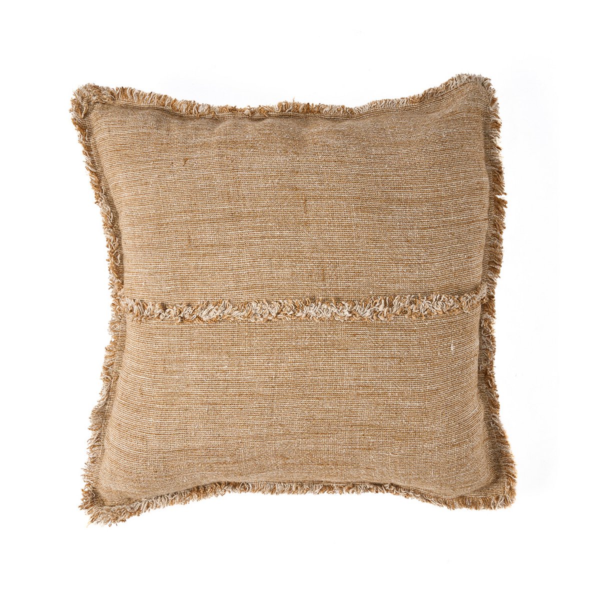 Linnen kussenhoes Sahara fringe bruin - 50x50 cm