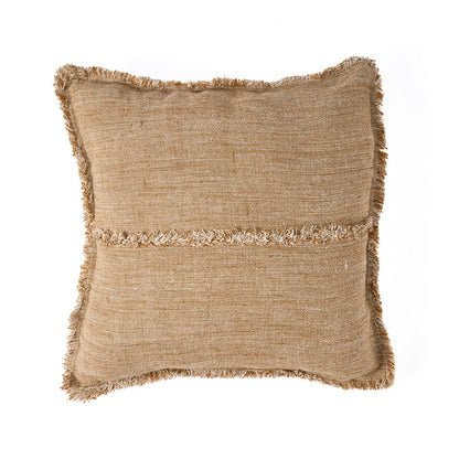 Linnen kussenhoes Sahara fringe bruin - 50x50 cm