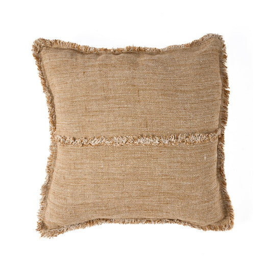 Linnen kussenhoes Sahara fringe bruin - 50x50 cm