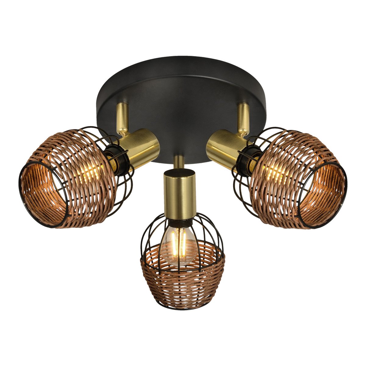 Plafondlamp Corbis 3-Lichts Zwart/Rotan - Ø 38 cm (E14)