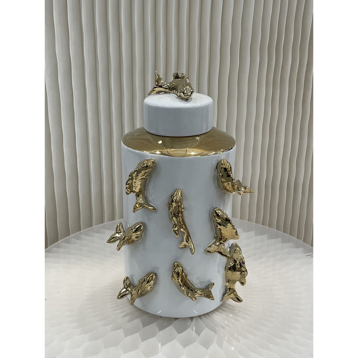 Porseleinen pot Vis witte kot wit/goud - 35 cm