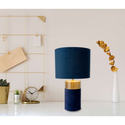 Tafellamp Bordo Goud/Blauw Velours - 32 cm (E14)