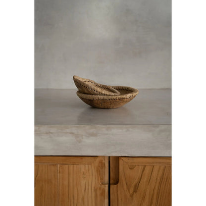 Teakhout en raffia kom Like me naturel - 20 cm