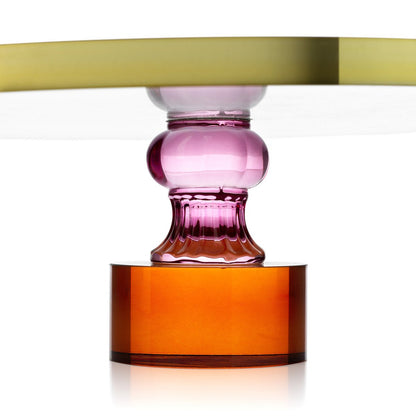 Glazen taartschotel Edelsteen amber/roze/goud