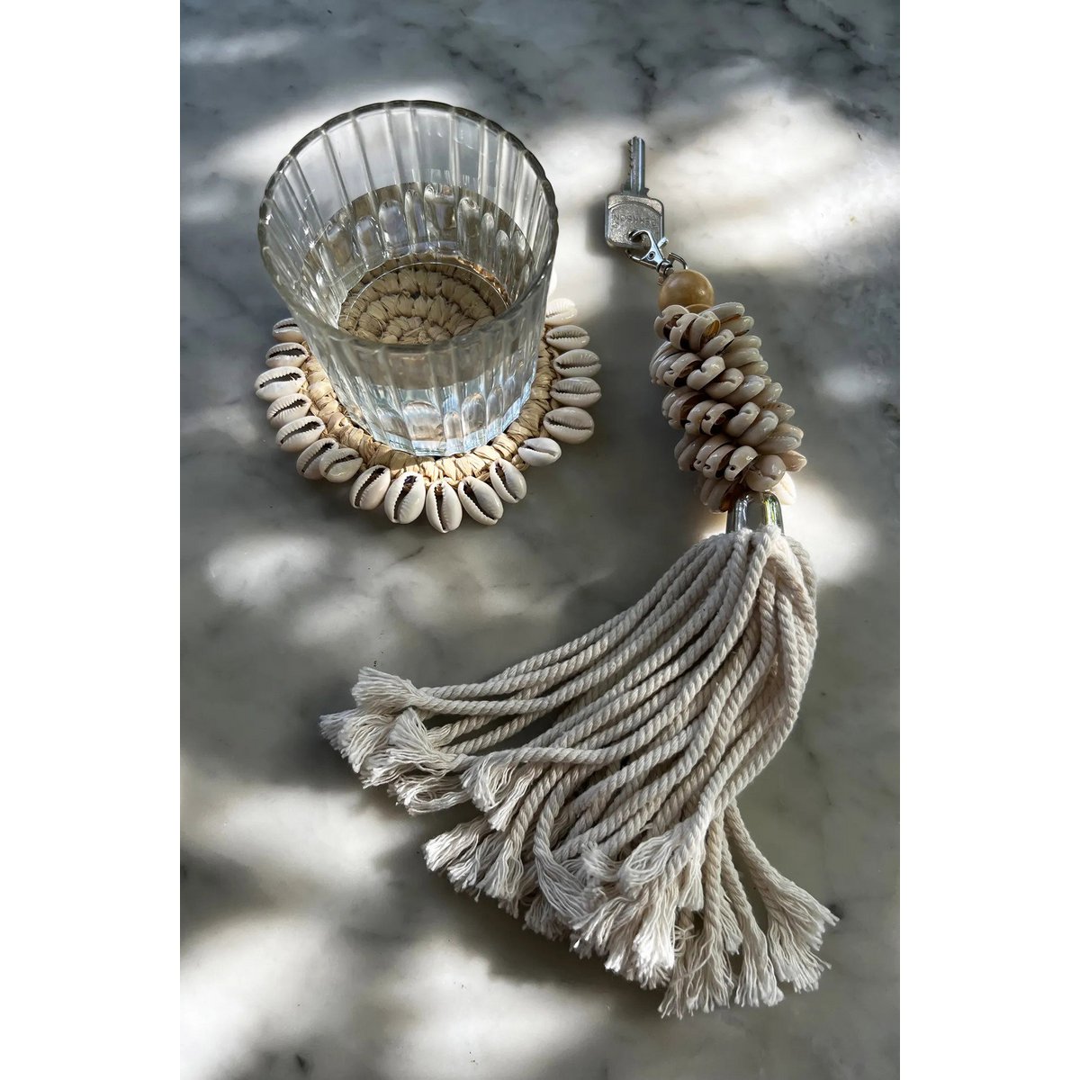 Raffia onderzetter Shell natuurlijk