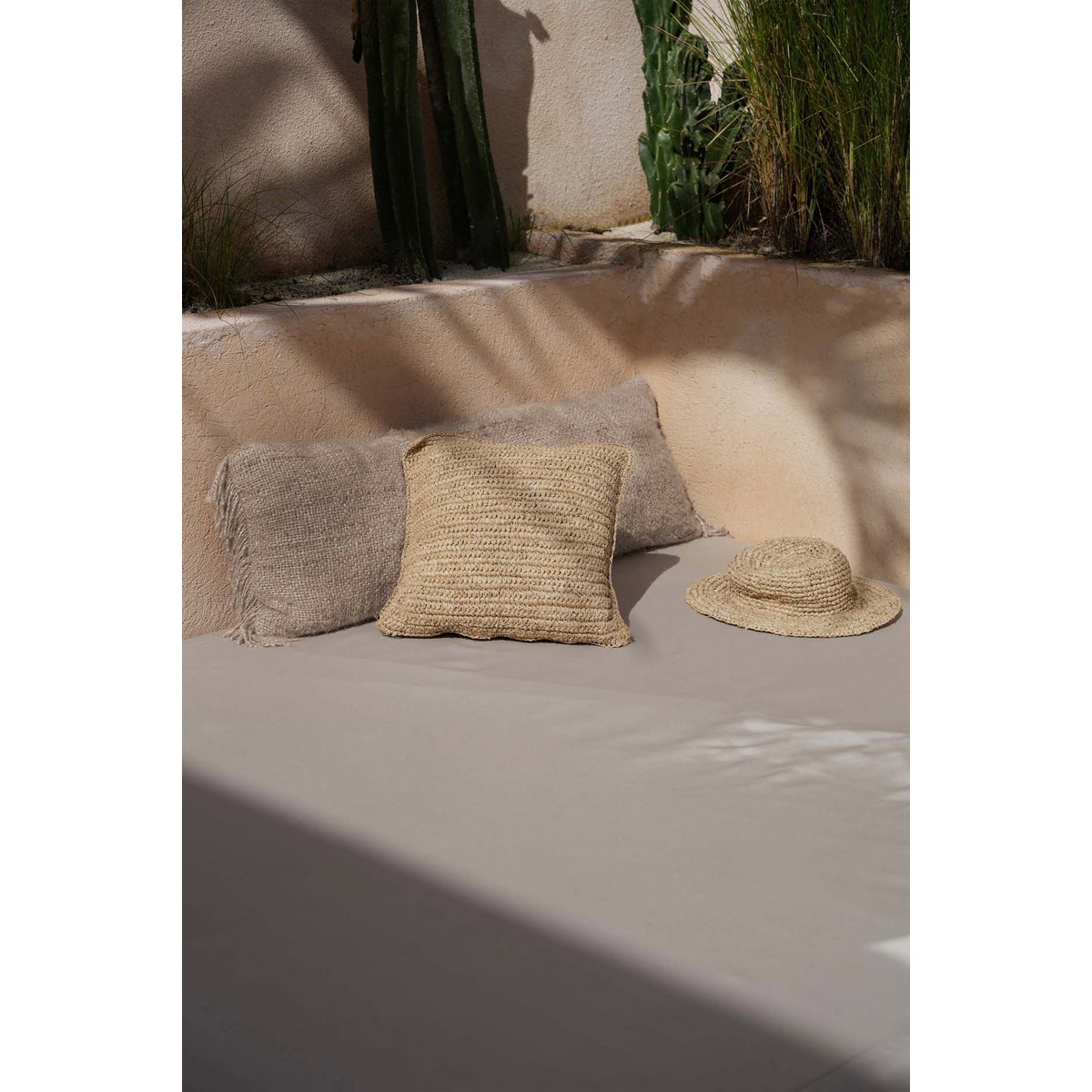 Raffia kussenhoes Flores naturel - 40 cm