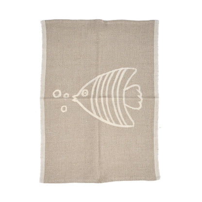 Linnen keukenhanddoek Vispatroon naturel wit - 50x70 cm