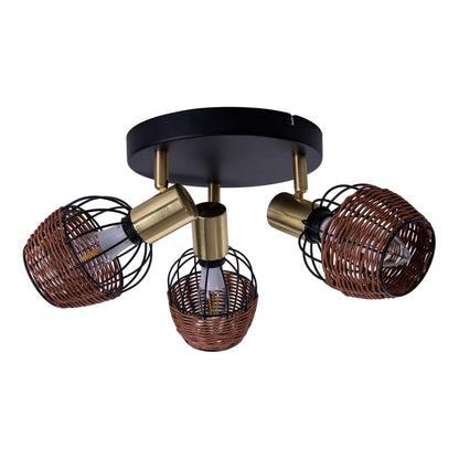 Plafondlamp Corbis 3-Lichts Zwart/Rotan - Ø 38 cm (E14)