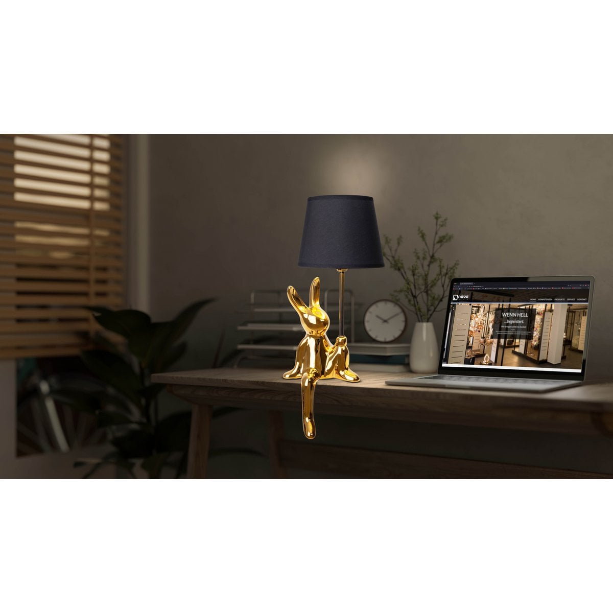 Tafellamp "helge" Ø 18 cm, hoogte ca. 45 cm, gemaakt van keramiek in zwart en gouden, zwarte tekstbladen - OutHome