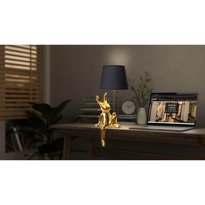 Tafellamp "helge" Ø 18 cm, hoogte ca. 45 cm, gemaakt van keramiek in zwart en gouden, zwarte tekstbladen - OutHome