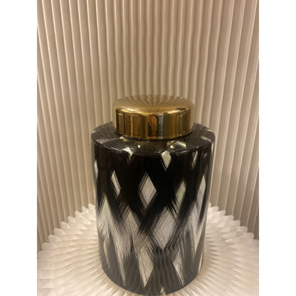 Keramische pot Abstract zwart/wit/goud - groot formaat