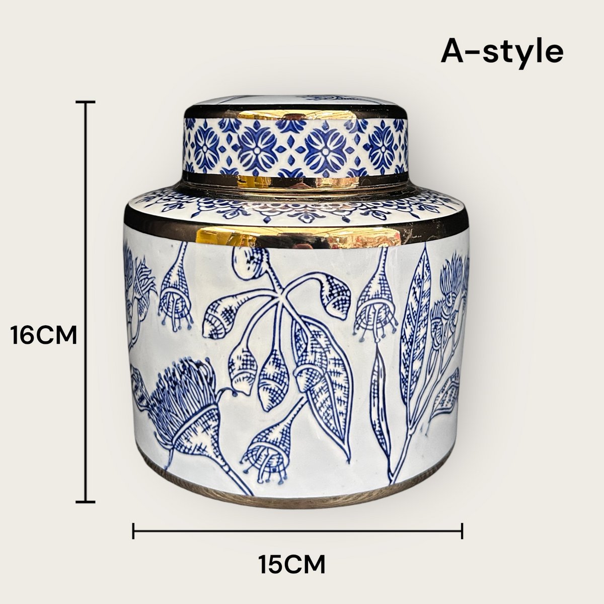 Porseleinen bloemenvaas Aline ginger jar blauw-wit