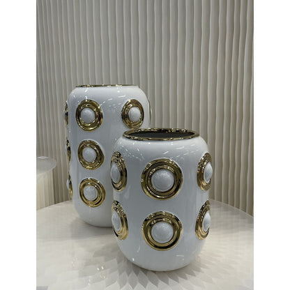 Keramiek vaas Circle wit/goud - 22 cm