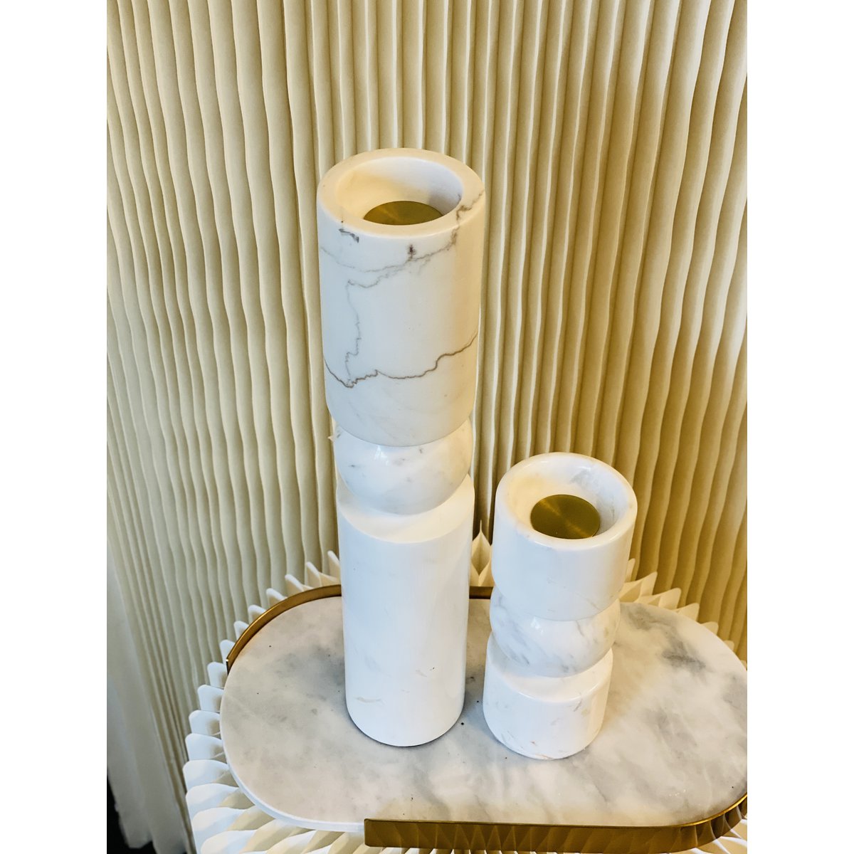 Marmeren kandelaar wit - 39,5 cm