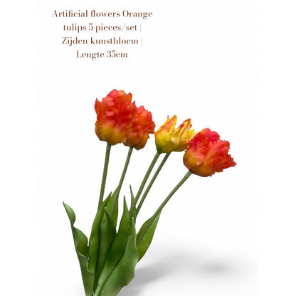 Zijden kunstbloem Tulpen oranje - 35 cm (set van 5)