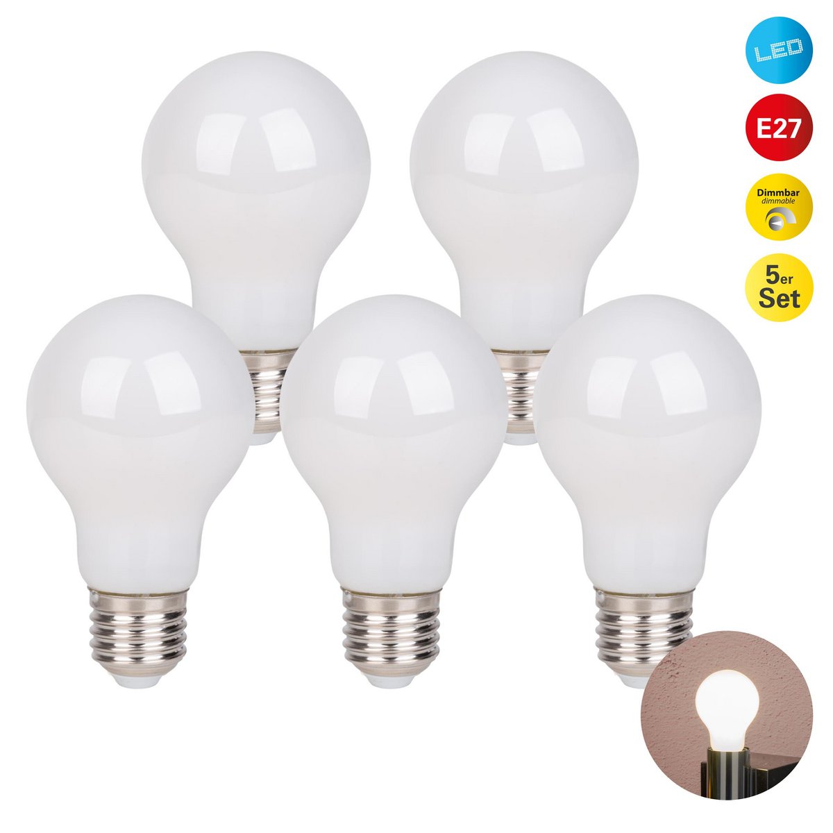 LED-lampenset Peervorm (5-delig) - E14, 8W, Opaalglas