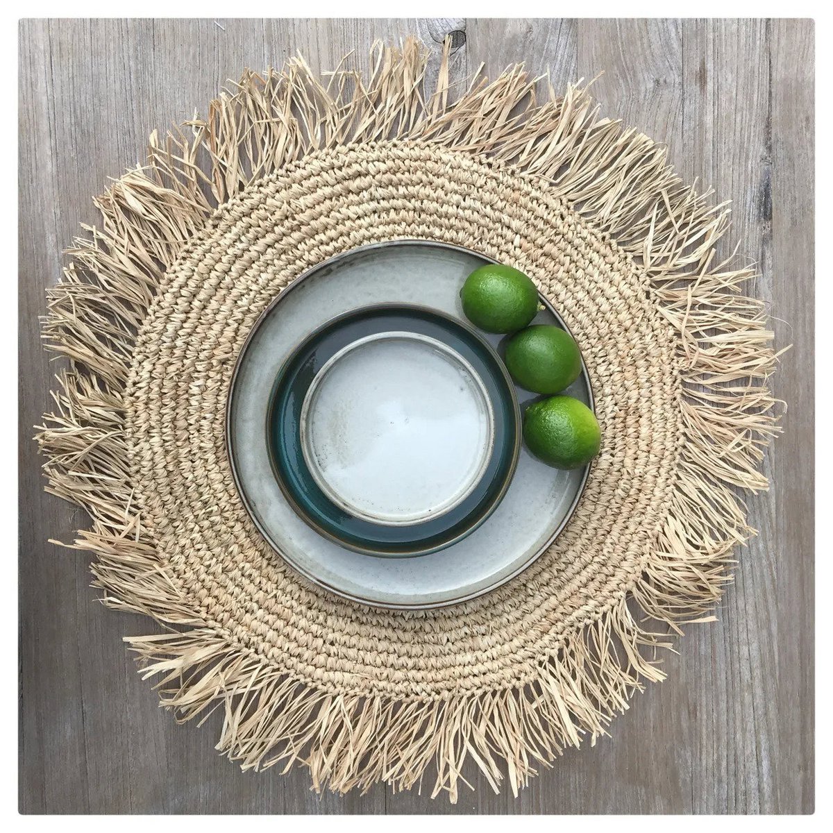 Raffia placemat Fringe rond naturel