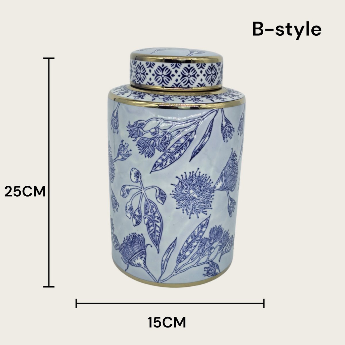Porseleinen bloemenvaas Aline ginger jar blauw-wit