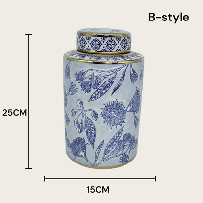Porseleinen bloemenvaas Aline ginger jar blauw-wit
