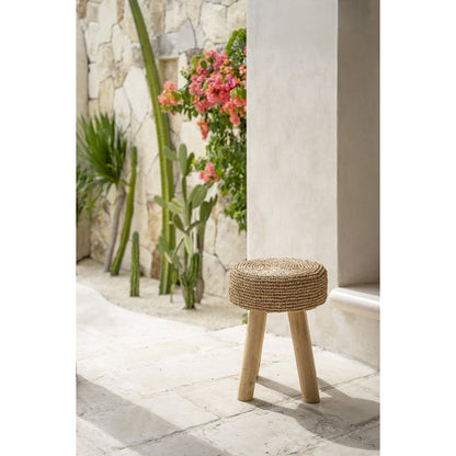 Teak kruk Raffia natuurlijk
